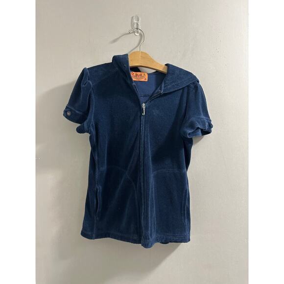 🔴Juicy Couture‎ navy terry cloth short sleeve hoodie size Small y2k - Picture 1 of 10